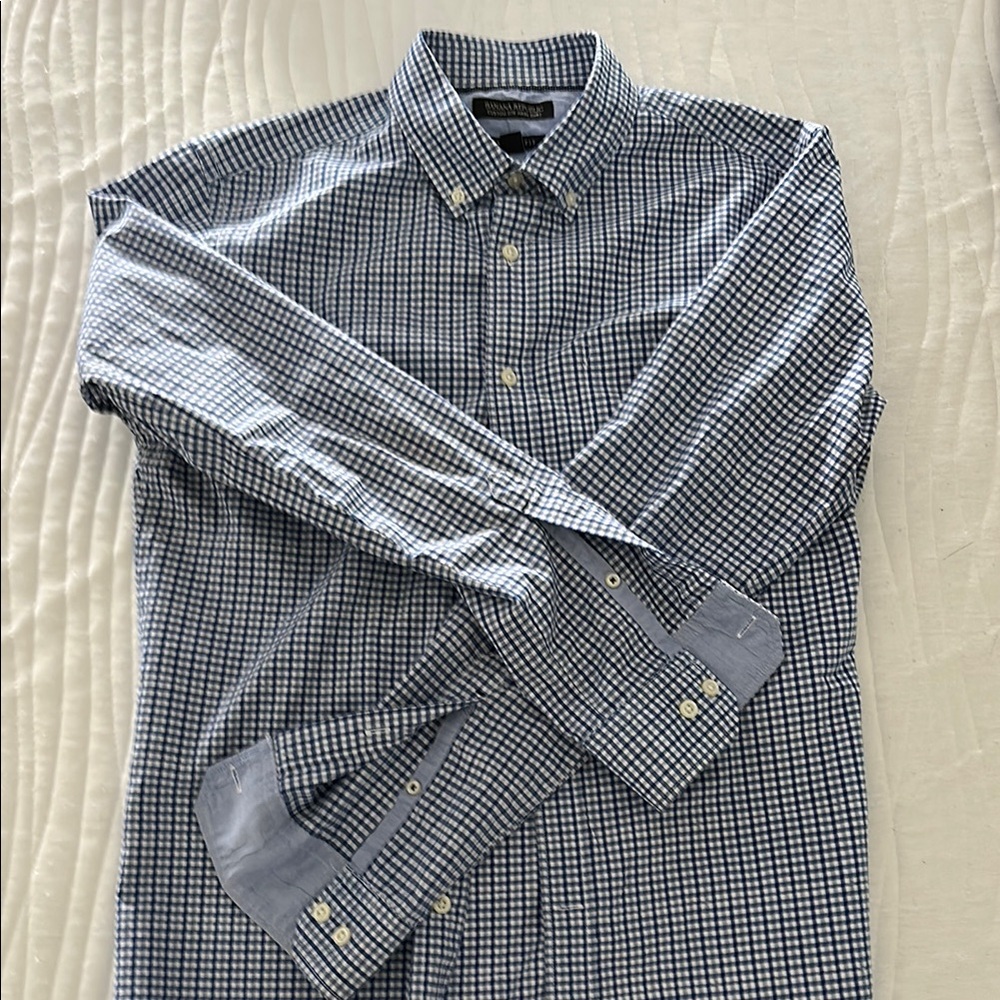 Banana Republic Navy, Blue, and White Checkered Shirt